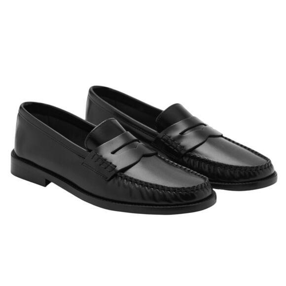 Mango Gathered Leather Moccasin Penny Loafer Black Size 37/ 6.5 - Picture 2 of 12